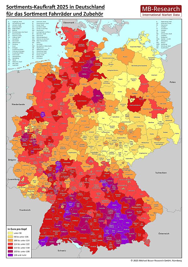 Sortimentskaufkraft für das Sortiment Fahrräder und Zubehör in Deutschland 2025